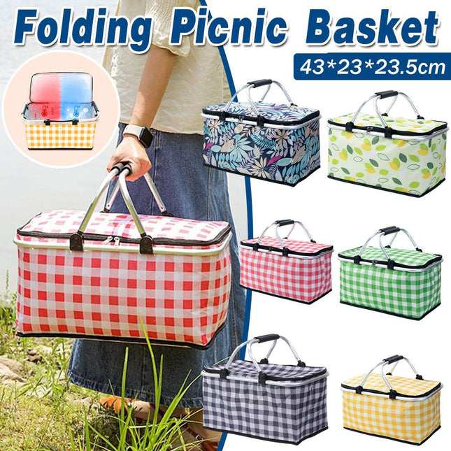 Foldable Picnic Basket Outdoor Camping Carrying Basket Portable Food Storage