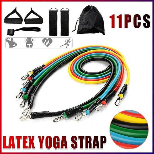 11Pcs Yoga Home Gym Fitness Latex Resistance Bands Set
