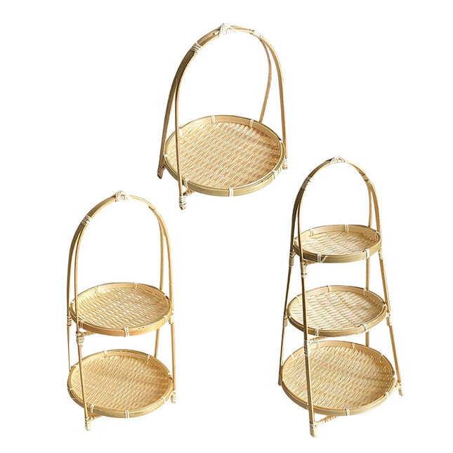 Bamboo Woven Handbasket Round Handle for Snacks Fruits Home Storage Decor