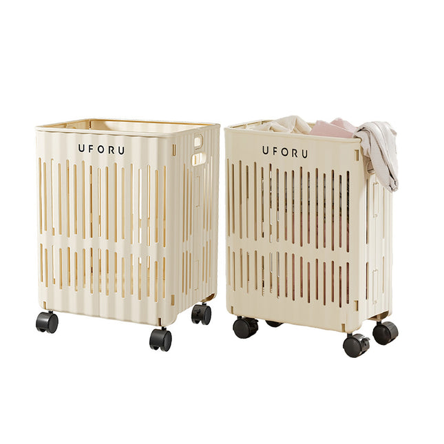 Large Folding Laundry Basket With Wheels Portable Clothes Storage Bin Organizer