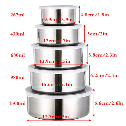 5PCS Food Storage Bowls Round Kitchen Containers with Lids for Fridge Pantry Use