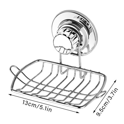 Stainless Steel Soap Dish Rack Suction Cup Silver Wall Mounted Bathroom Storage