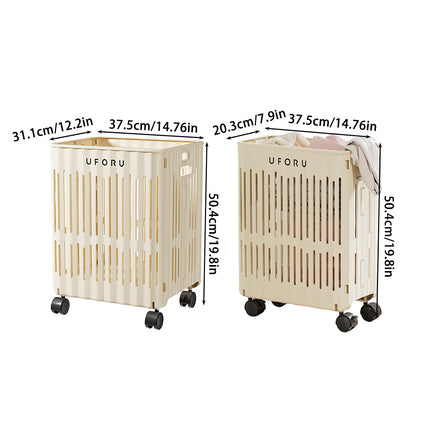 Large Folding Laundry Basket With Wheels Portable Clothes Storage Bin Organizer