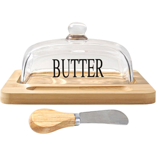 Butter Dish Glass Lid Cheese Cake Dessert Box Storage Container Kitchen Table