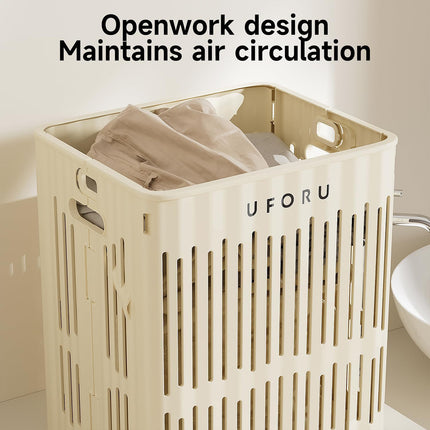 Large Folding Laundry Basket With Wheels Portable Clothes Storage Bin Organizer