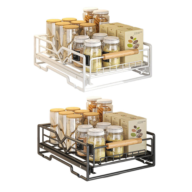 Pull Out Kitchen Storage Rack Basket Drawer Dish Organizer Slide Cabinet Shelf