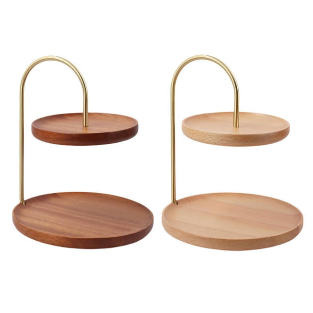 Two Layer Wooden Candy Tray Dessert Display Plate Stand Kitchen Storage Organizer