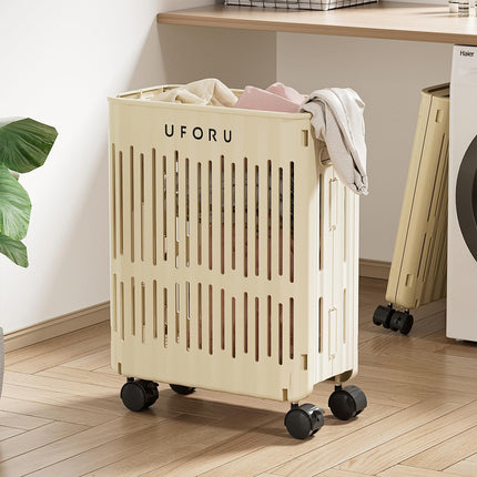 Large Folding Laundry Basket With Wheels Portable Clothes Storage Bin Organizer