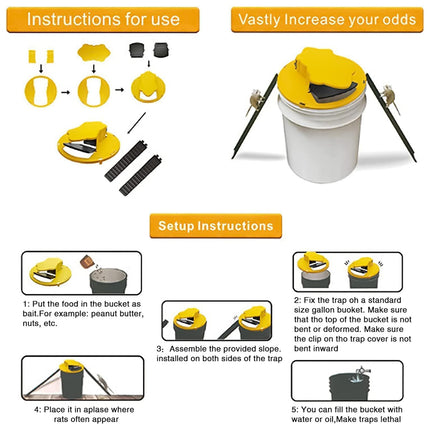 Flip Lid Bucket Rat Trap with Ramp Auto Reset Reusable Mouse Catcher No Bucket