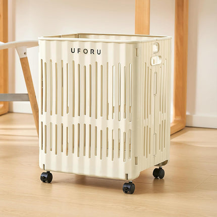Large Folding Laundry Basket With Wheels Portable Clothes Storage Bin Organizer