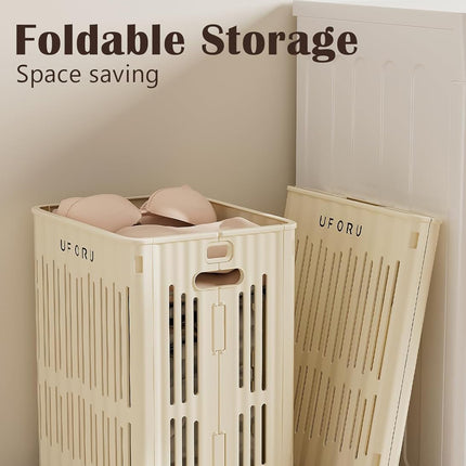 Large Folding Laundry Basket With Wheels Portable Clothes Storage Bin Organizer