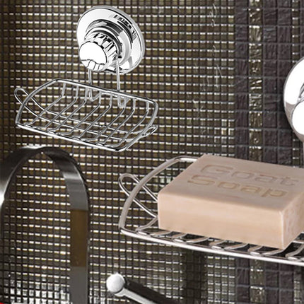 Stainless Steel Soap Dish Rack Suction Cup Silver Wall Mounted Bathroom Storage