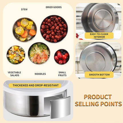 5PCS Food Storage Bowls Round Kitchen Containers with Lids for Fridge Pantry Use