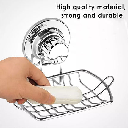 Stainless Steel Soap Dish Rack Suction Cup Silver Wall Mounted Bathroom Storage