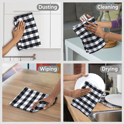 6PCS Checkered Kitchen Towels Dishwashing Cloths Cleaning Cloth Set for Home Use