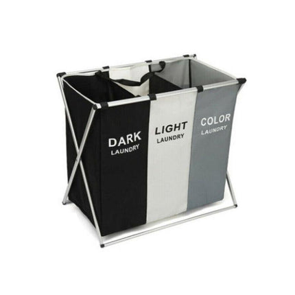 3 Sections Hamper Sorter Dark Light Folding Laundry Washing Basket Bag Holder AU - Aimall