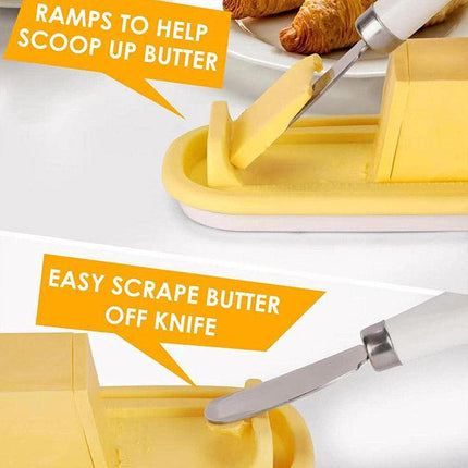 Square Butter Box with Knife Cheese Storage Container Cutting Tray for Kitchen