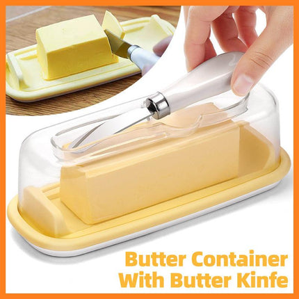 Square Butter Box with Knife Cheese Storage Container Cutting Tray for Kitchen