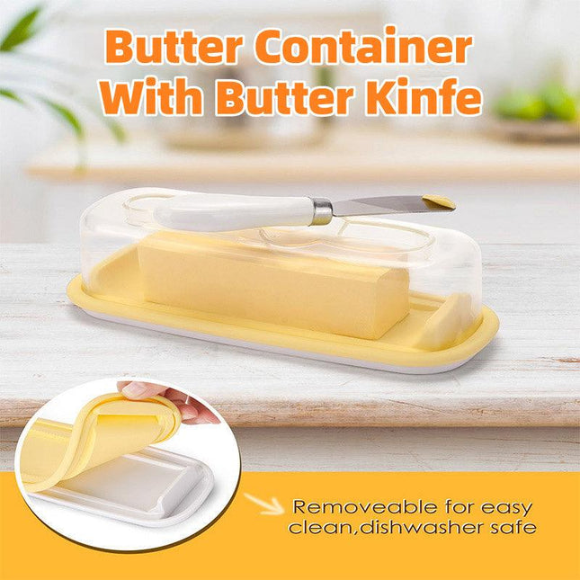 Square Butter Box with Knife Cheese Storage Container Cutting Tray for Kitchen