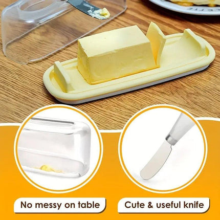 Square Butter Box with Knife Cheese Storage Container Cutting Tray for Kitchen