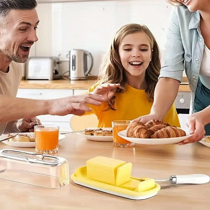 Square Butter Box with Knife Cheese Storage Container Cutting Tray for Kitchen