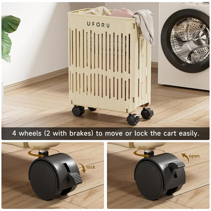 Large Folding Laundry Basket With Wheels Portable Clothes Storage Bin Organizer