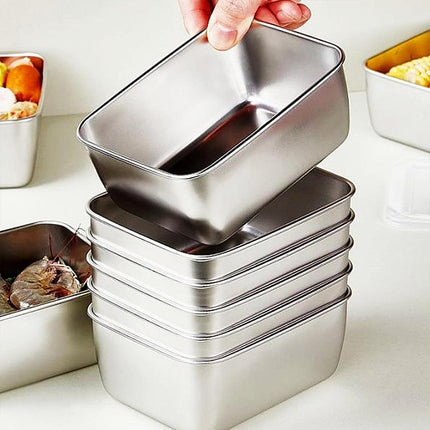 6pcs Stainless Steel Food Storage Box Refrigerator Crisper Rectangle Container
