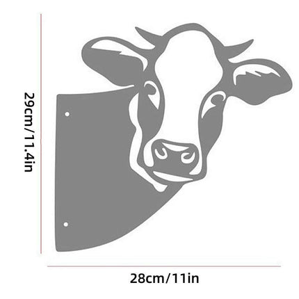 1X Art Hanging Metal Peeping Cow Ornaments Garden Adornment Home Decor