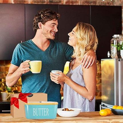 Butter Box with Knife Rectangular Cheese Container with Wooden Lid for Kitchen