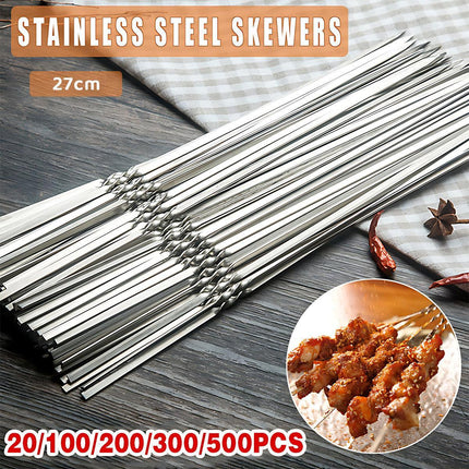 Stainless Steel Barbecue Metal Skewers Flat Needle BBQ Tools Kebab Stick 27CM