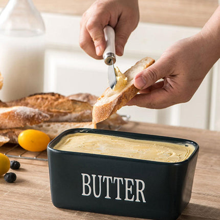 Butter Box with Knife Rectangular Cheese Container with Wooden Lid for Kitchen