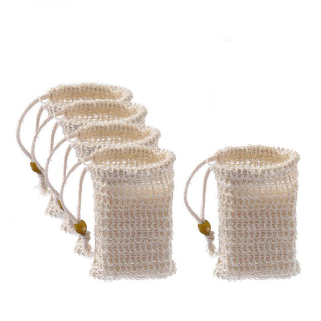 Flax Soap Saver Bag with Foaming Mesh and Drawstring for Exfoliating