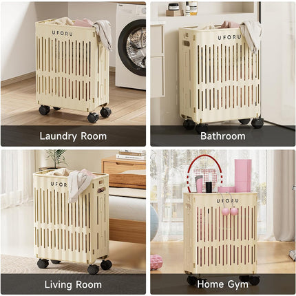 Large Folding Laundry Basket With Wheels Portable Clothes Storage Bin Organizer