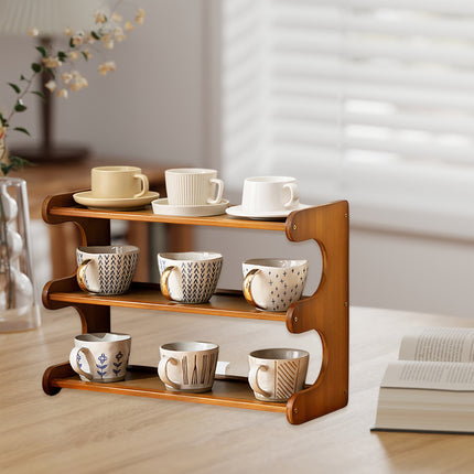 Bamboo Cup Storage Rack for Mugs Glasses Dust-Proof Space-Saving