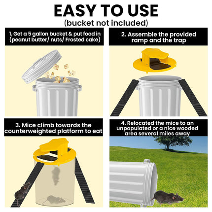 Flip Lid Bucket Rat Trap with Ramp Auto Reset Reusable Mouse Catcher No Bucket