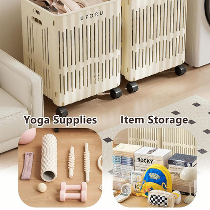 Large Folding Laundry Basket With Wheels Portable Clothes Storage Bin Organizer