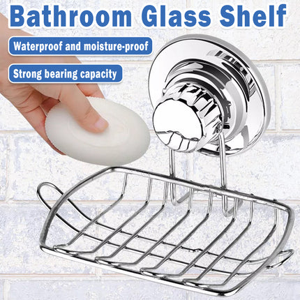 Stainless Steel Soap Dish Rack Suction Cup Silver Wall Mounted Bathroom Storage