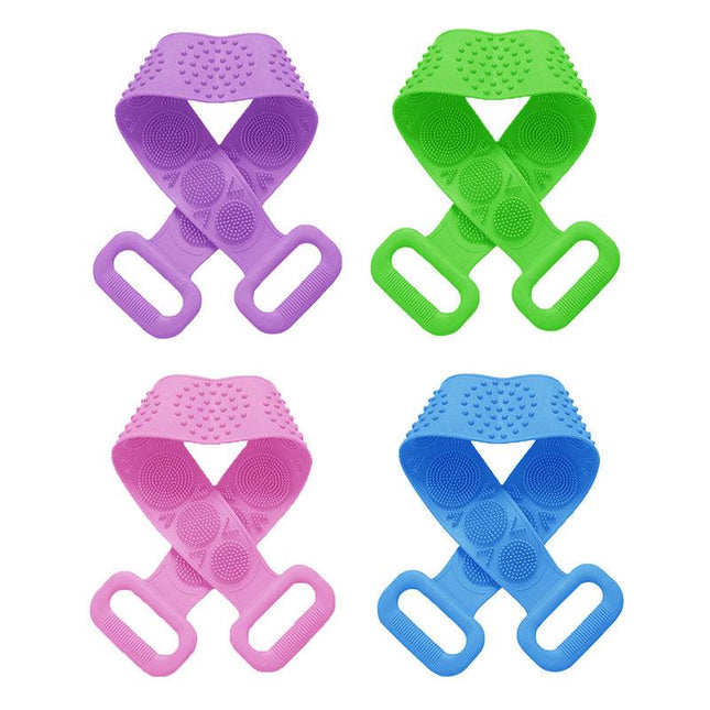 Bath Silicone Exfoliating Back Strap Scrub Shower Body Scrubber Brush Wash Clean