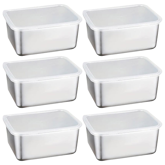 6PCS Stainless Steel Fresh-keeping Box with Sealed Lid Food Fruit Box Container