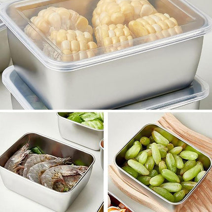 6PCS Stainless Steel Fresh-keeping Box with Sealed Lid Food Fruit Box Container