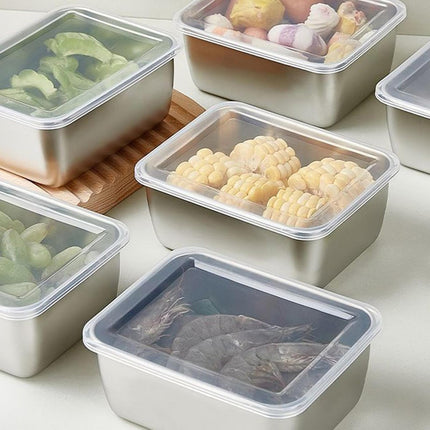 6PCS Stainless Steel Fresh-keeping Box with Sealed Lid Food Fruit Box Container