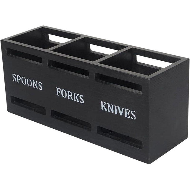 Wooden Knife Fork Storage Box Chopsticks Spoon Organizer Rectangular Kitchen