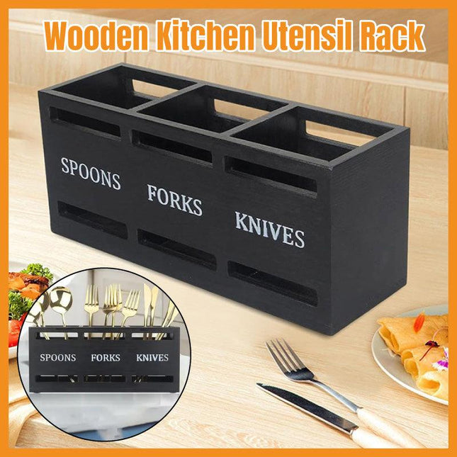 Wooden Knife Fork Storage Box Chopsticks Spoon Organizer Rectangular Kitchen