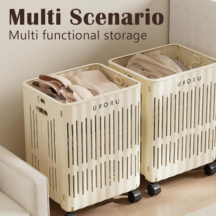 Large Folding Laundry Basket With Wheels Portable Clothes Storage Bin Organizer