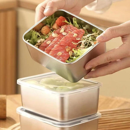 6pcs Stainless Steel Food Storage Box Refrigerator Crisper Rectangle Container