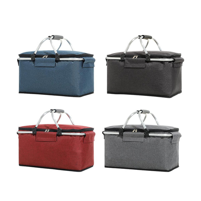 Folding Picnic Basket Insulated Cooler Bag Portable Outdoor Grocery Storage