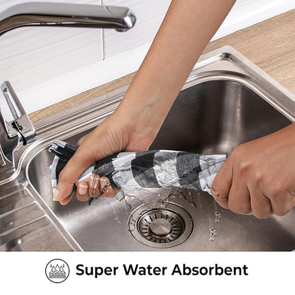 6PCS Checkered Kitchen Towels Dishwashing Cloths Cleaning Cloth Set for Home Use