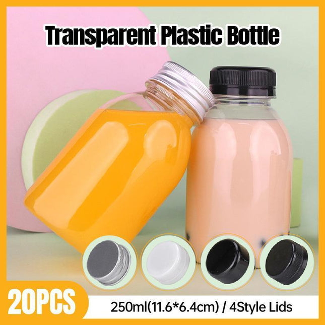 20pcs 250ml Reusable Plastic Juice Bottles 38mm Caliber Clear Beverage Container