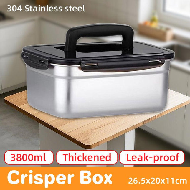 Square 304 Stainless Steel Crisper Box with Lid Large Capacity Lunch Box Storage