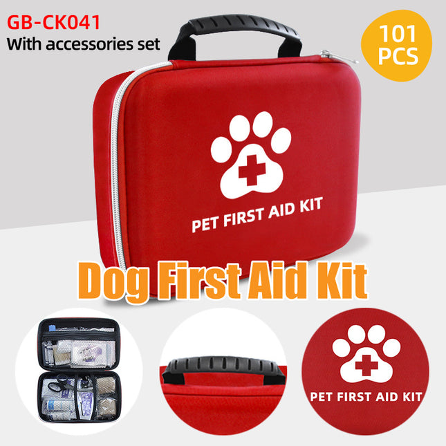 Pet First Aid Kit Emergency Wound Care Set Red Portable Bag for Dogs and Cats